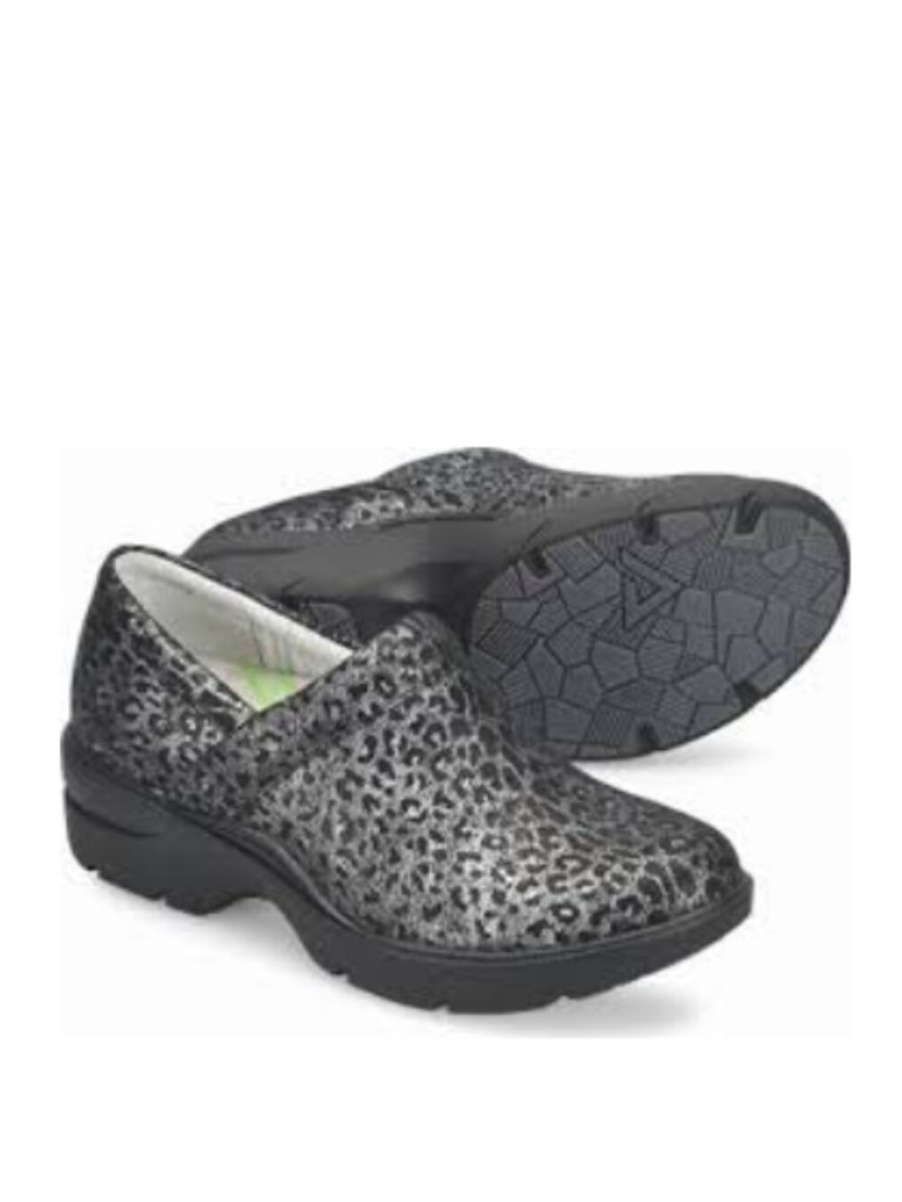Align Sz. 8 Wide NWT Black Leather Leopard Indya Slip-Resistant Nursing Clogs